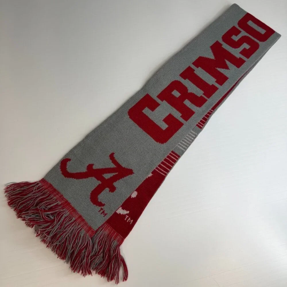 Alabama Crimson Tide Scarf Men 64.5x6.5 Fringe Spell Out Logo Work Party Core Nw